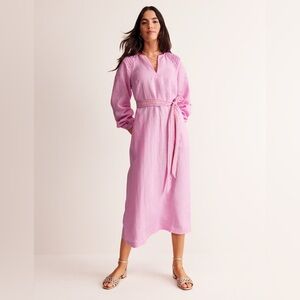 Boden Linen Midi Smocked Dress | Sweet Lilac *MISSING BELT* 16/18R (XL)